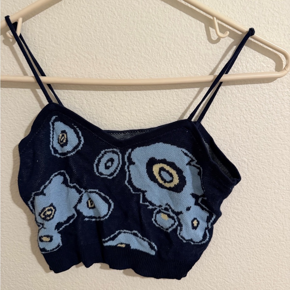 blue flowery top